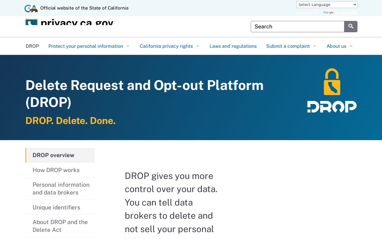 Santee residents directory California DROP privacy portal