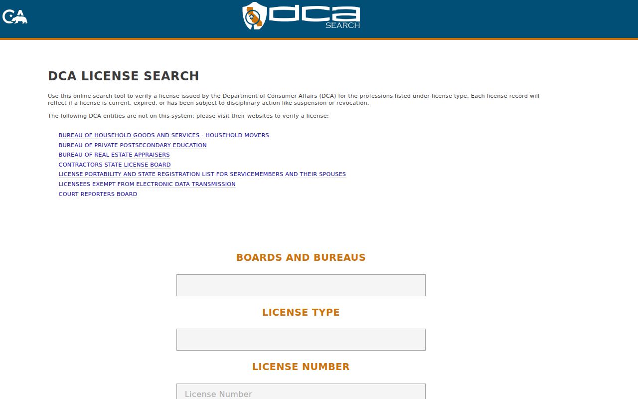 Santee resident lookup California professional license search