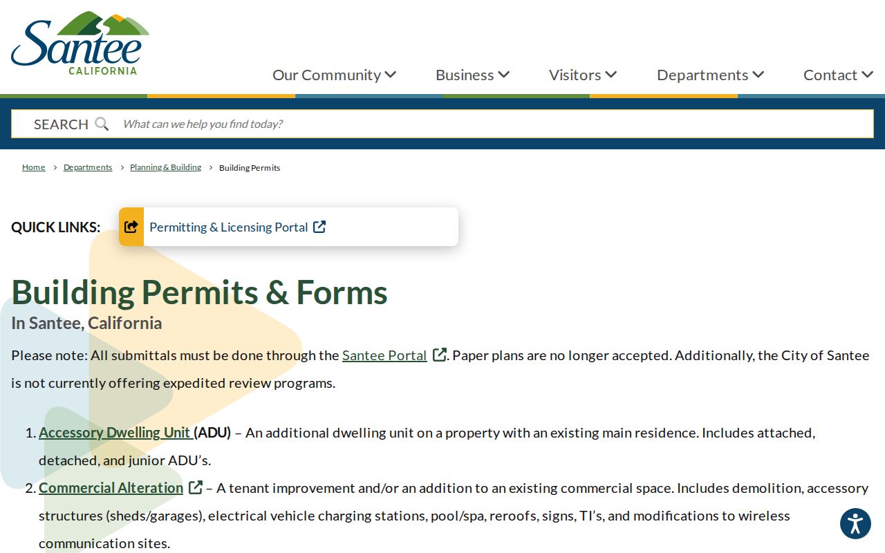 Santee street directory building permit information